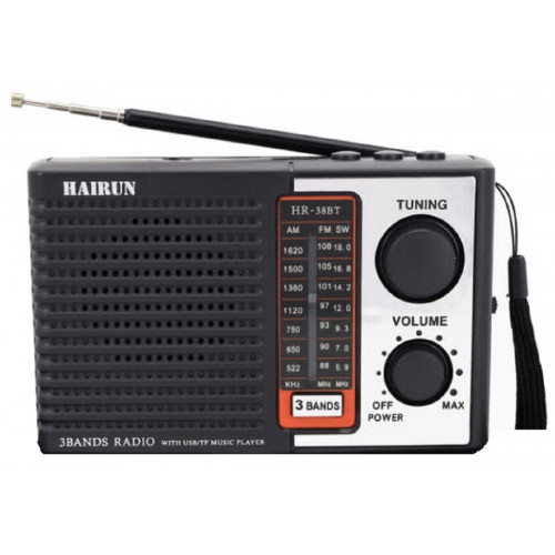 радиоприемник HAIRUN+Bluetooth+USB+SD+фонарик+аккумулятор 18650 HR-38BT