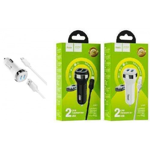 авто зарядка 2 USB Hoco Z40+кабель iphone