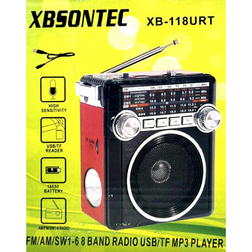 радиоприемник SONTEC+USB+SD+фонарик+аккумулятор XB-118URT