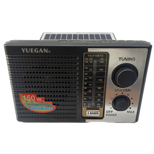радиоприемник YUEGAN+Bluetooth+USB+SD+фонарик+аккумулятор+солнечная зарядка YG-F10BTS