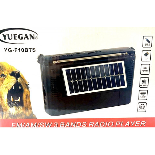 радиоприемник YUEGAN+Bluetooth+USB+SD+фонарик+аккумулятор+солнечная зарядка YG-F10BTS