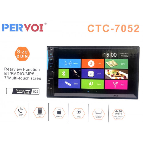 автомагнитола 7″дюйм+сенсорный экран+MP5+Bluetooth+USB+AUX+радио Pervoi CTC-7052