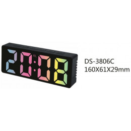 часы настольные+дата+температура DS-3806C (цветной)