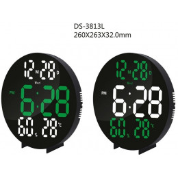 часы настенные+настольные+дата+температура DS-3813L (зеленый+белый)