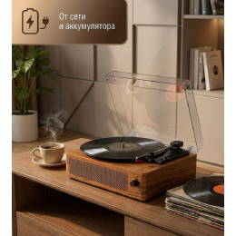 виниловый проигрыватель+Bluetooth+AUX+RCA+аккумулятор+от сети TR-108
