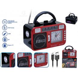 радиоприемник WAXIBA+Bluetooth+USB+SD+часы+фонарик+аккумулятор "18650" XB-913BT