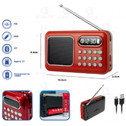 радиоприемник+Bluetooth+USB+SD+аккумулятор "18650" D-55