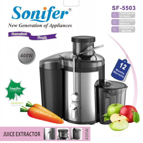 соковыжималка для твердых фруктов и овощей Sonifer, фильтр из нержавеющей стали, 2 режима скорости, мощность 400w SF-5503