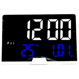 часы настольные+дата+температура X-6627/5 (белый+ярко-синий)