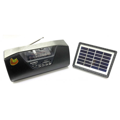 радиоприемник HAIRUN+Bluetooth+USB+SD+фонарик+аккумулятор 18650+солнечная зарядка HR-S12BT