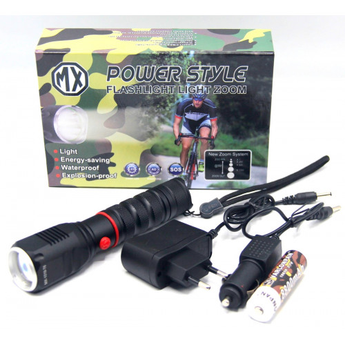 фонарик POLICE+аккумулятор+зарядка от сети+авто ZOOM MX-1019-T6