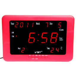 часы настенные дата температура VST-802WX/1 (красный корпус) 1 сорт