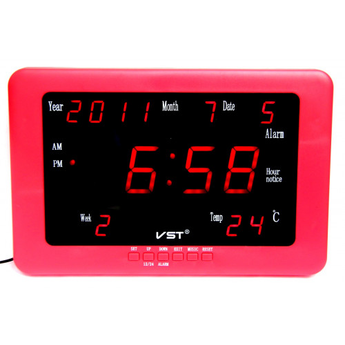 часы настенные дата температура VST-802WX/1 (красный корпус) 1 сорт