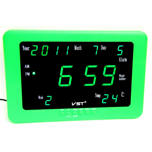 часы настенные дата температура VST-802WX/4 (ярко-зеленый корпус) 1 сорт