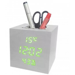 часы (деревянные) дата температура подставка VST-878S/4 (ярко-зеленый) 1 сорт