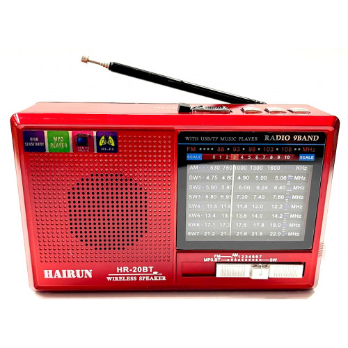 радиоприемник HAIRUN+Bluetooth+USB+SD+фонарик+аккумулятор 18650 HR-20BT