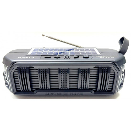 колонка HAIRUN+Bluetooth+USB+SD+радио+фонарик+аккумулятор 18650+солнечная зарядка HR-S11BT