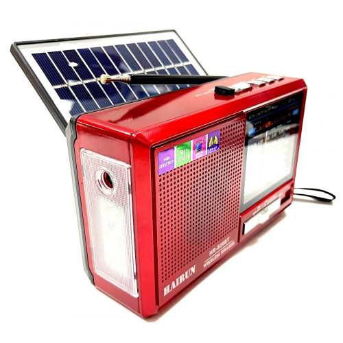 радиоприемник HAIRUN+Bluetooth+USB+SD+фонарик+аккумулятор 18650+солнечная зарядка HR-S20BT