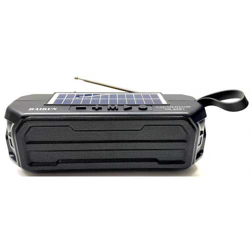 колонка HAIRUN+Bluetooth+USB+SD+радио+фонарик+аккумулятор 18650+солнечная зарядка HR-S6BT