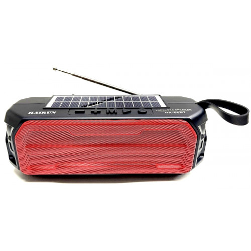 колонка HAIRUN+Bluetooth+USB+SD+радио+фонарик+аккумулятор 18650+солнечная зарядка HR-S6BT