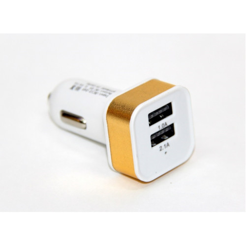 авто зарядка 2 USB, 1A 2,1A (A8) (металлический,квадратный)