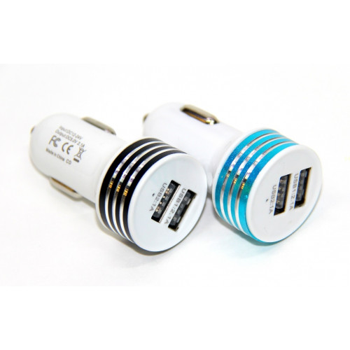 авто зарядка 2 USB, 1A 2,1A (A8) (металлический,полосатый)