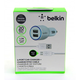 авто зарядка 2 USB кабель Micro Belkin, 2.1A (D5)
