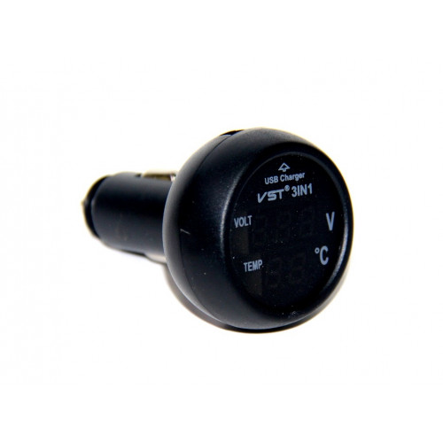 часы автомобильные термометр USB зарядка VST-706/5 (ярко-синий)